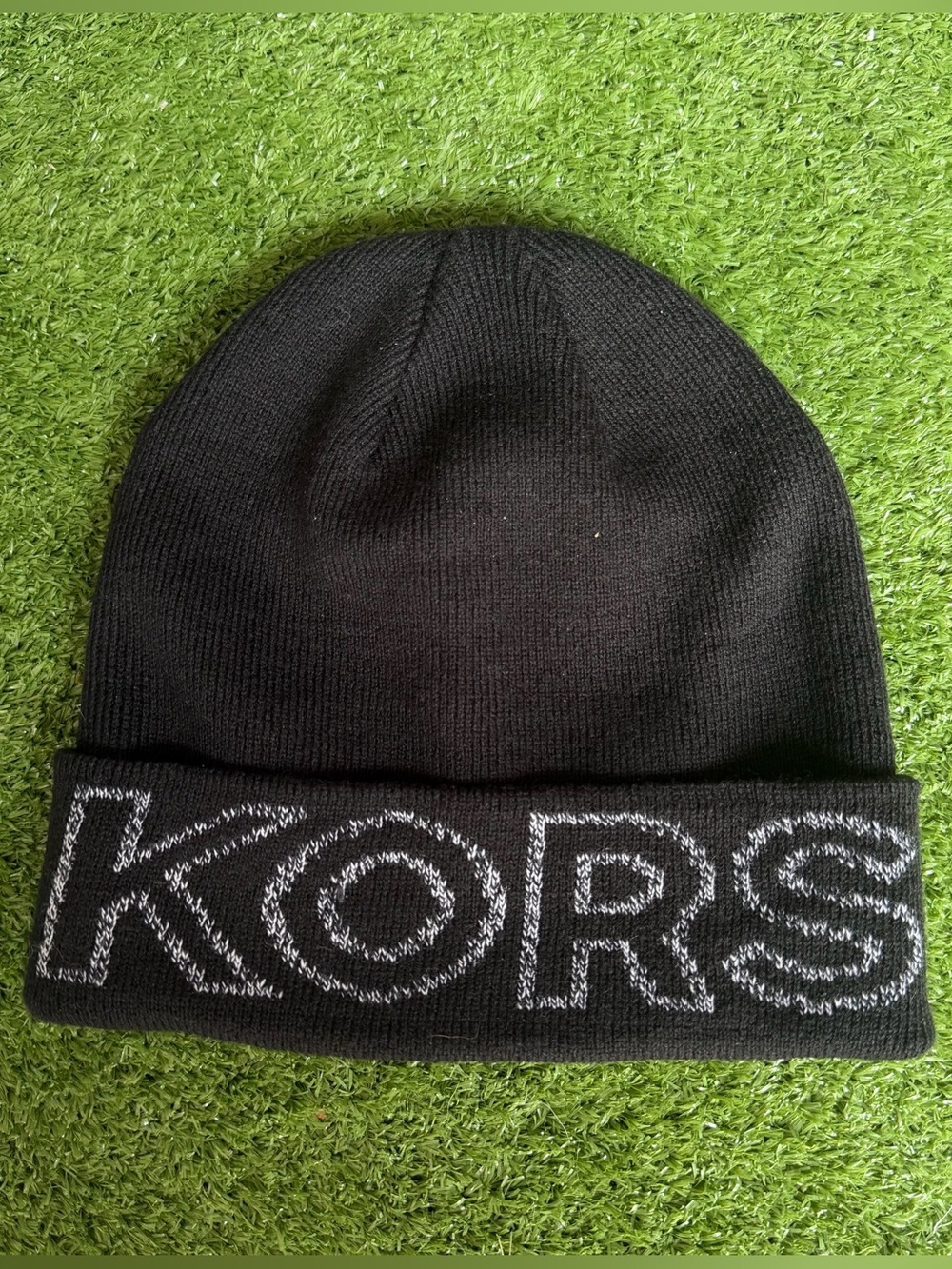 Michael Kors Black Knit Cuff Beanie with Contrasting Logo